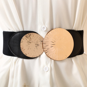 Élégant Vintage Métal Doré Fermoir Rond Boucle Robe Jupes Décoration Élastique Stretch <span class=keywords><strong>Large</strong></span> <span class=keywords><strong>Ceinture</strong></span> pour Femmes - Product Image 4