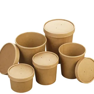 kraft paper bowl packaging circular soup bowl soup barrel disposable fast food lunch box take out container