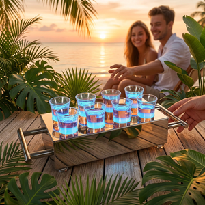 Plateau à verres lumineux LED RGB rechargeable en acier inoxydable avec logo personnalisé pour bar, club, mariage, fête, restaurant - Product Image 4
