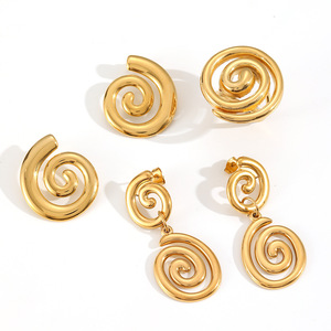 Geometric Spiral Stainless Steel Earrings 18k Gold Plated <b>Titanium</b> <b>Studs</b> For Women Fashion Jewelry - Product Image 5