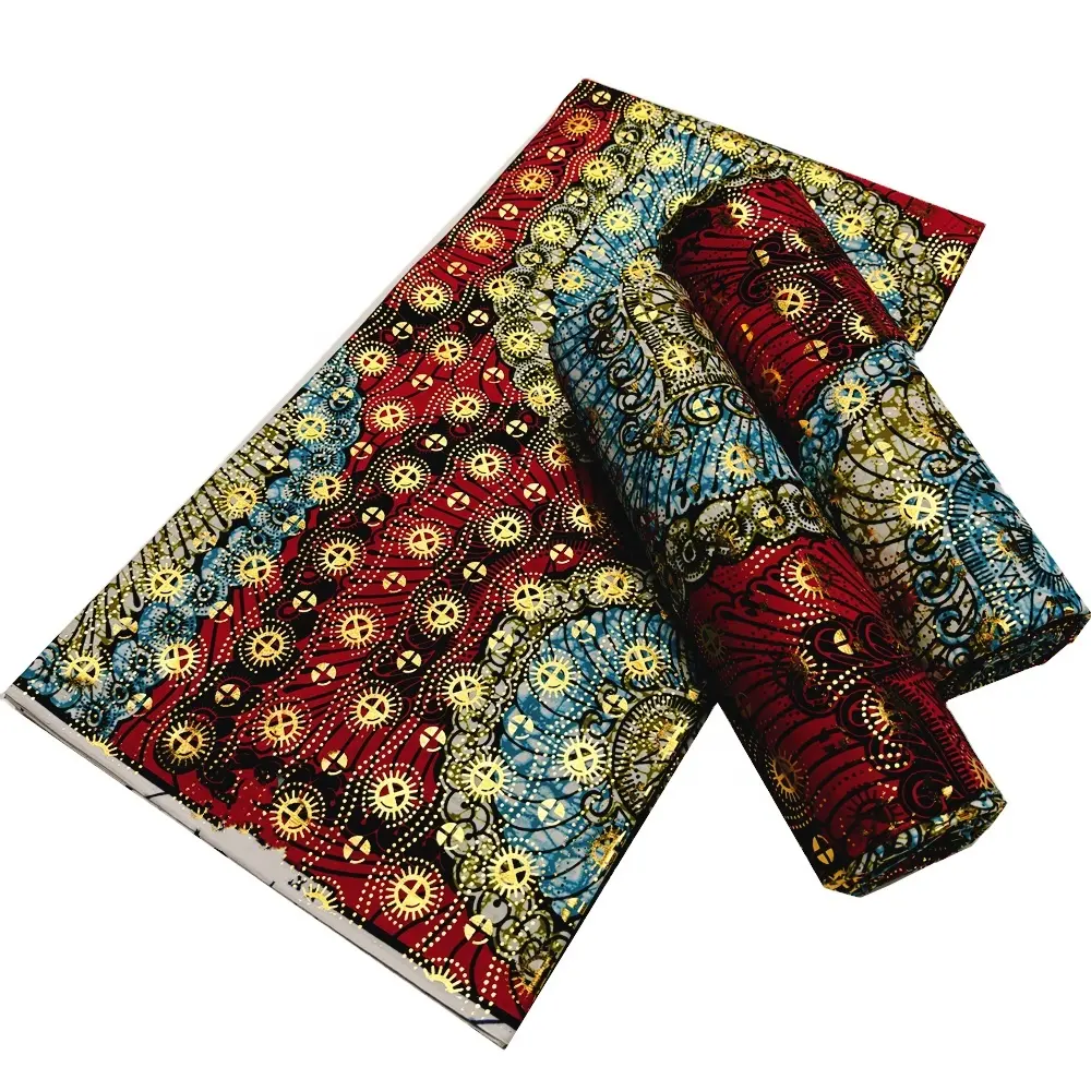 Nuevas impresiones Material tela de algodón de cera dorada Africana Ankara Pagne Batik taparrabos 6 yardas moda para ropa