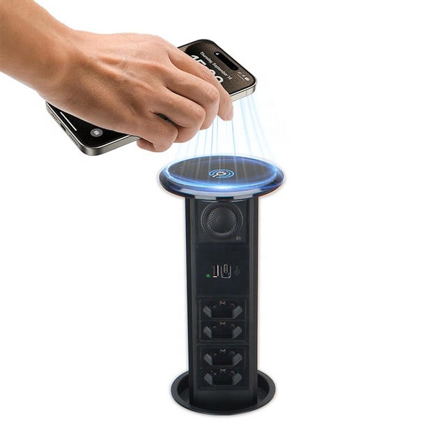 Lift up Sockets Hidden Table Kitchen Worktop Power Strip Outlet Pop up Socket with 15W Wireless Charge