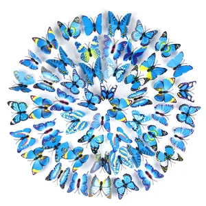 High quality cheap 7cm 3d wall decor pvc party birthday festival window blue purple red wedding home butterfly decorations