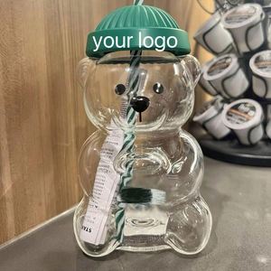 Vaso de Vidrio Creativo con Logotipo Personalizado, Diseño de Oso de 20 oz, Multifuncional para Hogar, Bar, Oficina, Uso Promocional - Product Image 1