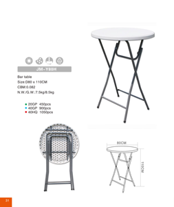 Barra portátil <span class=keywords><strong>multiusos</strong></span> <span class=keywords><strong>Mesa</strong></span> redonda plegable Fiesta al aire libre de plástico <span class=keywords><strong>Mesa</strong></span> de cóctel blanca de 80cm - Product Image 6