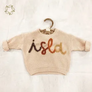 定制婴儿毛衣有机棉基本针织超大毛衣厚实针织毛衣儿童刺绣定制婴儿套头衫