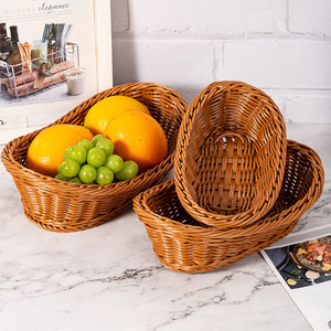 Wholesale Small Brown Food Bread <strong>Basket</strong> Supermarket Fruit <strong>Vegetable</strong> Gift <strong>Storage</strong> <strong>Basket</strong> Snack <strong>Storage</strong> Frame Plastic Woven <strong>Basket</strong> - Product Image 2