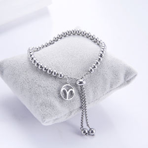 Myshape Zodiac Pendent Beads Chain Pulseras para Mujeres Niñas Pulsera <span class=keywords><strong>de</strong></span> acero inoxidable Aries Piscis Gemini Aquarius Taurus - Product Image 1