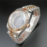 Boîtier de montre 39 mm en acier inoxydable bicolore or rose avec lunette cannelée, bracelet Jubilé, loupe, verre saphir, chronographe compatible NH35
