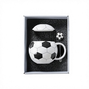 Hot Sale 400ML Cute Ceramic Football Soccer Mug <b>Set</b> with Lid & Spoon <b>Microwave</b> Safe Gift for Soccer Fans - Product Image 3