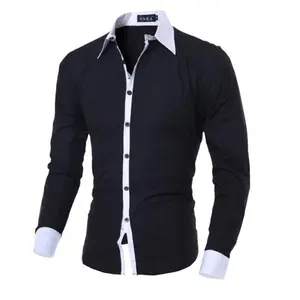 Camicia da uomo nuova camicie a <span class=keywords><strong>maniche</strong></span> lunghe maschili bianche <span class=keywords><strong>nere</strong></span> camicie eleganti Slim Fit a tinta unita <span class=keywords><strong>con</strong></span> bottoni - Product Image 1
