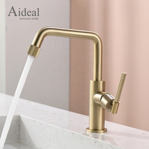 Robinet de lavabo industriel en laiton doré brossé, entièrement en cuivre, robinet de toilette, mélangeur de salle de bain - Product Image 5