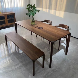Mesa de Comedor Rectangular de Madera Maciza de Nogal Negro Norteamericano, Diseño Nórdico Minimalista, Estructura de Armazón Estable - Product Image 2