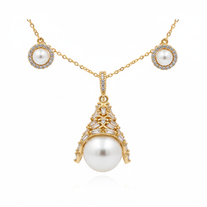 Due pezzi elegante alla moda Set di gioielli formali per le donne di alta qualità in metallo collana e anello per feste e regali - Product Image 2