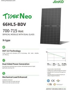 แผงโซลาร์เซลล์ Jinko 700W 705W 710W 715W 720W 730W 740W 745W กำลังสูง ประสิทธิภาพสูง แบบ N-type ขนาด 210 มม. แบบ Half Cut มีสินค้าในสต็อก - Product Image 2