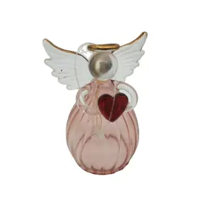 Small Pink Clear Spun Glass Angel Figurine Ornaments with Heart For Christmas Hanging Decoration And Gift