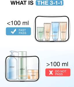 กระเป๋าเก็บอุปกรณ์อาบน้ำพลาสติกใสขนาดสี่ไซส์กระเป๋าใส่เครื่องสำอางกันน้ำจำเป็นสำหรับการพกพาขึ้นเครื่องบินสายการบินสนามบิน - Product Image 6