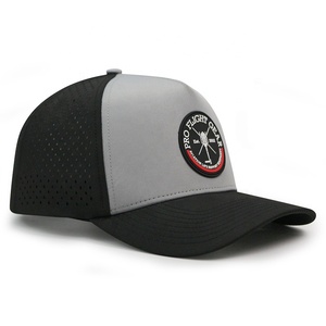 Tùy chỉnh cao su PVC vá Logo không thấm nước gorra 5 Bảng điều chỉnh cong vành cấu trúc cắt lỗ đục Mens Golf hat Mũ bóng chày - Product Image 1