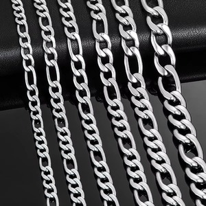 3mm-11.5mm רוחב נירוסטה שרשרת קישור פיגארו שרשרת קלאסית בצבע כסף לגברים תכשיטי נשים 14 עד 40 אינץ' - Product Image 1