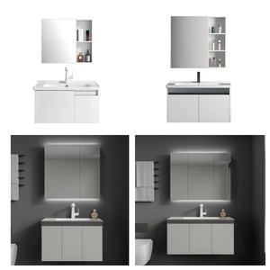 Meuble-lavabo mural moderne et élégant avec vasque en céramique, armoire à pharmacie éclairée, charnières à fermeture douce, design résistant à l'eau - Product Image 1