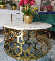 Table basse ronde moderne en marbre, table centrale en acier inoxydable en nid d'abeille, ensemble de tables d'appoint pour la maison