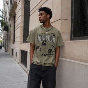 T-shirt <span class=keywords><strong>de</strong></span> luxe 300 g/m² pour homme, avec œillets métalliques, motif graphique en strass, imprimé journal, streetwear, personnalisable, marque privée, OEM - Product Image 3