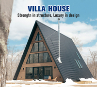 Structure préfabriquée en verre simple moderne minuscule chalet maison de camping mezzanine étage villa démonter le panneau sandwich en acier.