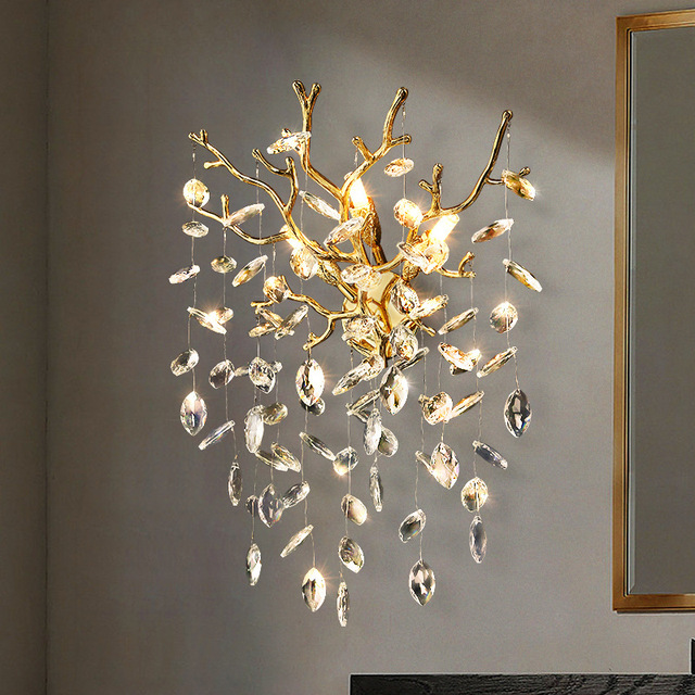 Modern Luxury Creative Wall Sconce Bedroom Living Room Led Tree Branch clear Crystal Warm Light Wall Lamp