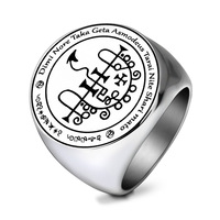 Bague pour femme en acier inoxydable plaqué or PVD, Sceau du Seigneur Mammon, Symbole de démonisme occulte, Clé de Salomon, Asmoday, Origines, Or