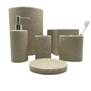 Hot sell bathroom product natural sandstone effects resin bathroom accessories sets