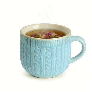 Regalo di San Valentino, Tazza Stitch in Ceramica con Motivo a Maglia in Rilievo, Set Tazza e Piattino - Product Image 3