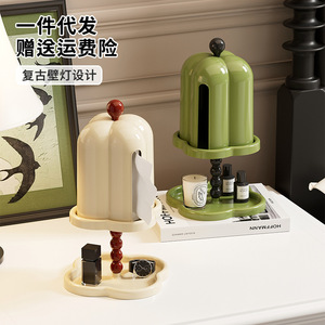 Caja de pañuelos de estilo retro color crema con soporte de madera roja, multiusos, para sala de estar y baño - Product Image 2