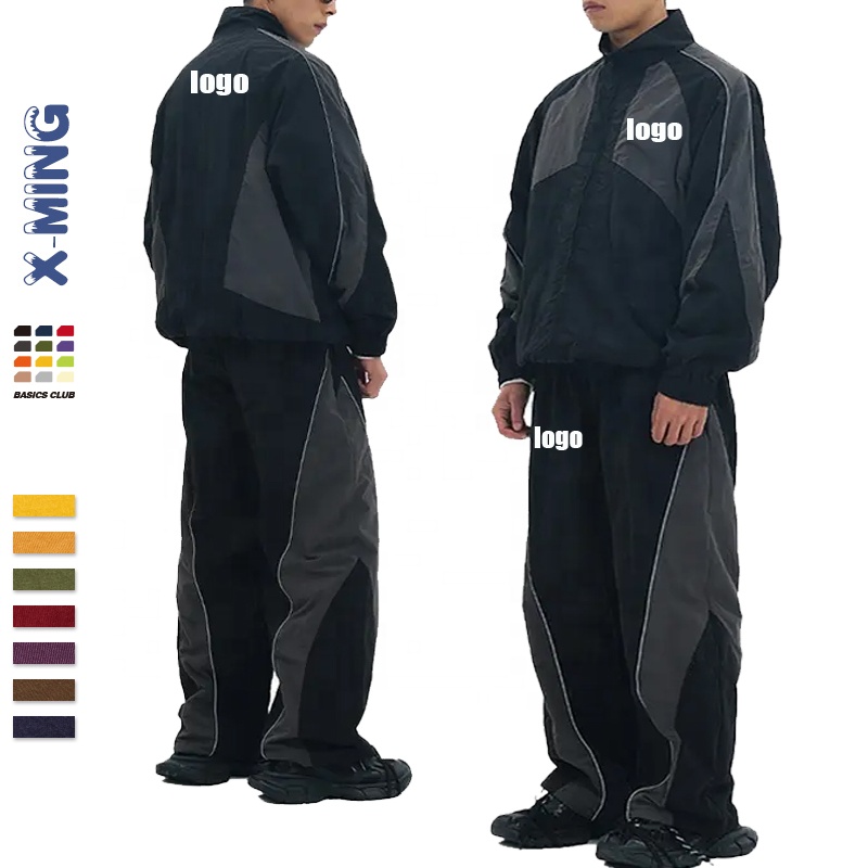 Cổ Điển Chắp Vá Cộng Với Kích Thước Nylon Chạy Bộ Phù Hợp Với Zip up Áo Gió Áo Khoác Tracksuit Polyester Thời Trang Thời Trang Tracksuit Bộ