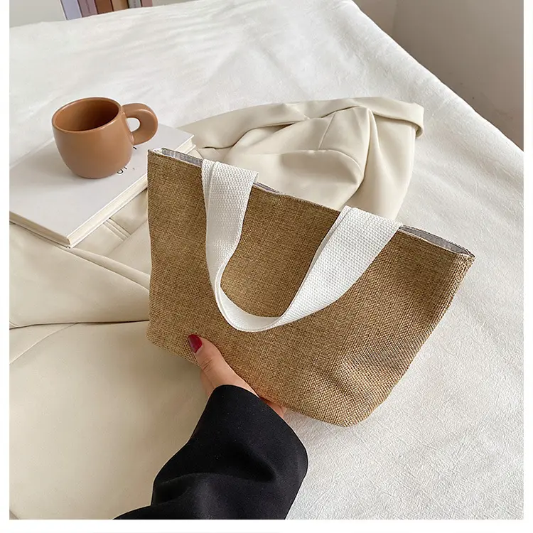 New Style Factory Cheap Custom Designer Women's Shopping Vegetable Supermarket Simple Jute Line Handbag Bag