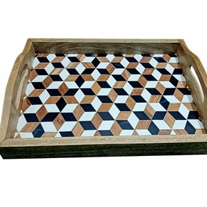 Plateau de service individuel en bois fait main Opulent Line, incrustation en résine d'os, plateau rectangulaire de luxe pour desserts, collations de fête, salon - Product Image 1