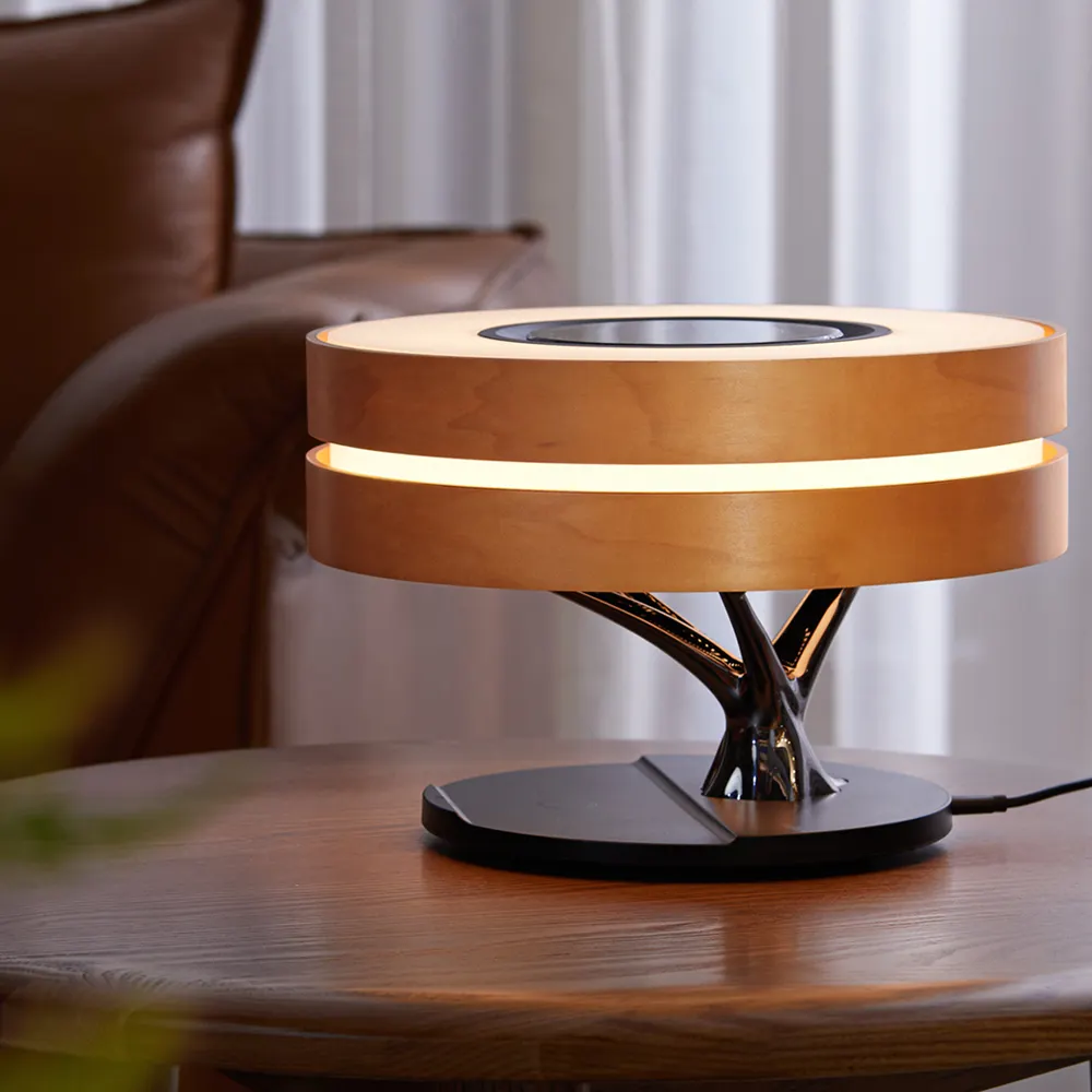 أسفل الغابات شاحن لاسلكي الحديثة بقيادة مصباح طاولة مع مكبر صوت لاسلكي محمول ، توفير الطاقة مصابيح الطاولة الذكية الفاخرة الحديثة