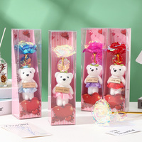 Boneka Beruang dengan Kotak Hadiah Lampu LED Mawar Berlapis Emas, Hadiah Romantis untuk Hari Valentine dan Hari Ibu