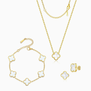 <span class=keywords><strong>Ensemble</strong></span> de bijoux en acier inoxydable : Bracelet trèfle à 5 feuilles, collier pendentif fleur à quatre feuilles de 13 mm et boucles d'oreilles - Product Image 2