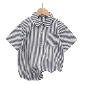 <span class=keywords><strong>Sweat</strong></span>-shirt en coton à manches courtes et t-shirt personnalisés pour enfants T-shirt rayé pour garçons et filles - Product Image 4