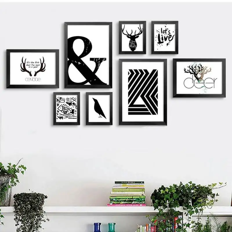 For Living Room Home Decor Abstract Minimalist Black And White Nordic Symbols Scandinavian Wall Art Canvas Posters