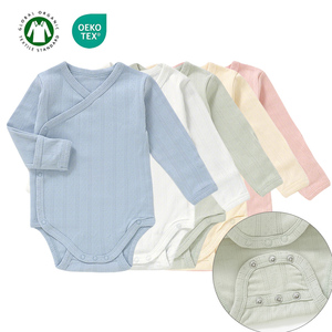 Combinaison bébé en coton côtelé pointelle de qualité supérieure, manches longues, style kimono, douce, pour nouveau-né, pour toutes les saisons - Product Image 1