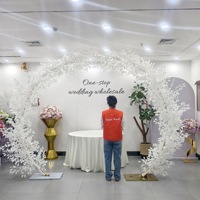 Arche de mariage en acier inoxydable blanc Banyan avec fleurs en soie, pour décoration extérieure de pelouse et de cour, portail floral pour événements avec éclairage