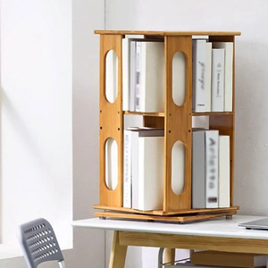 Wooden Desktop Book Shelf Double Layer <b>Rotatable</b> Magazine Organizer For Study <b>Desk</b> - Product Image 1