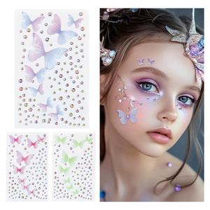 ملصقات عيون على شكل فراشات ساحرة بالجملة، مجوهرات وجه كريستالية ثلاثية الأبعاد، ملصقات وجه ذاتية اللصق للمهرجانات وحفلات التنكر - Product Image 1