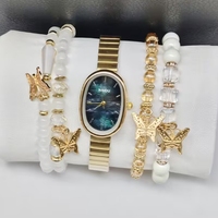 5 pièces/ensemble mode femmes alliage bracelet montre à Quartz et perle Bracelet ensemble WW109