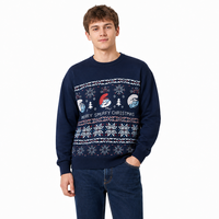 Pull en tricot à col rond pour homme, bleu roi, avec logo personnalisé, à manches longues, motif Smurfs, mélange de viscose, pour l'automne et l'hiver, idéal pour les fêtes