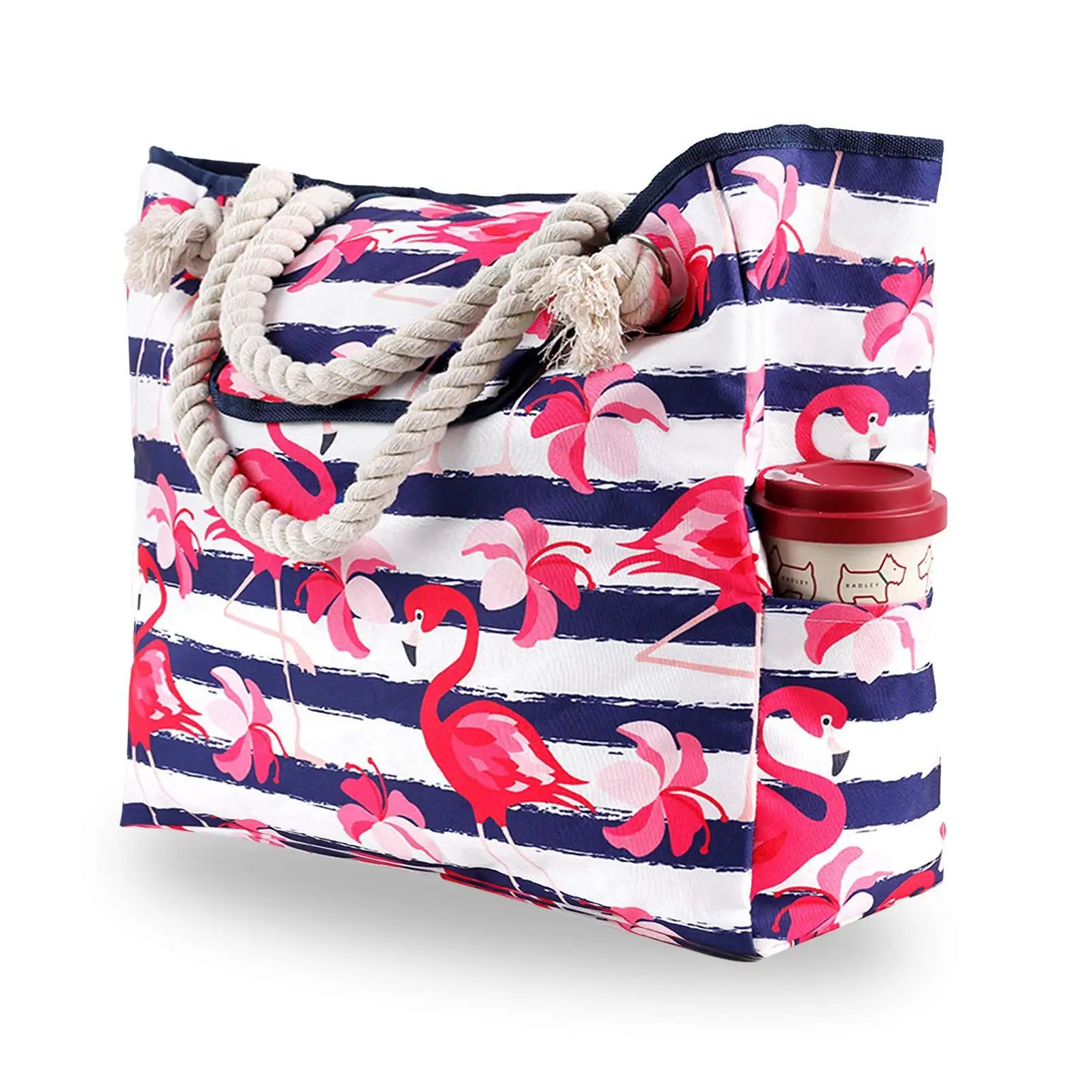 Bolso de playa de lona para mujer, bolsos a rayas de algodón, bolsos de hombro de gran capacidad con asa de cuerda