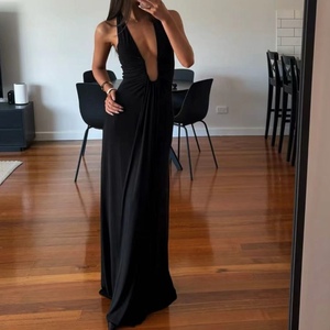 ชุดเดรสคอวีลึกเซ็กซี่แบบเรียบง่ายสำหรับผู้หญิงชุดเดรสแฟชั่นแบบยาว - Product Image 4