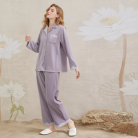 Pyjamas pour femmes en gros, élégants, simples, à manches longues, en polaire, avec dentelle, doux, respirants, grandes tailles, personnalisés, pour le printemps et l'automne