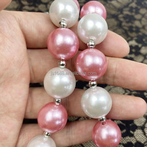 Moda niñas pequeñas 18mm malva Rosa Blanco Color grueso perla collar plástico Bubblegum cuentas joyería al por mayor - Product Image 3
